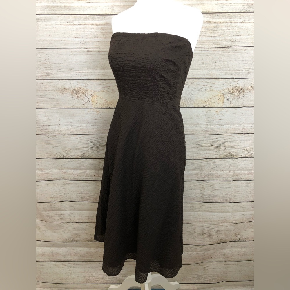 J Crew, Brown Crepe Fit & Flare Strapless Dress, Women's 0